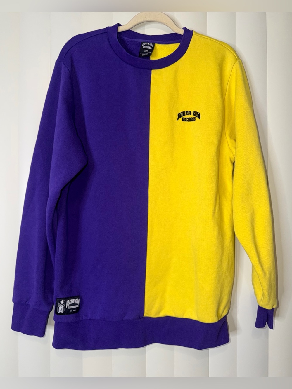 Death Row Records Sweatshirt Mens Medium Purple Yellow Colorblock Crewneck Sz L
